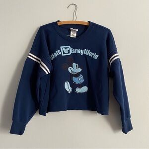 Walt Disney World Women's X Small Blue Cropped Mickey Mouse Crew Sweatshirt